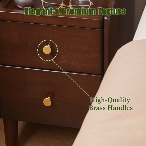 Solid Wood Nightstand with Drawer, Open Shelf and Pull-Out Storage Panel
