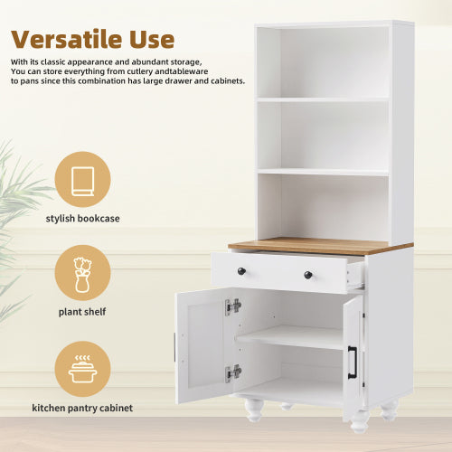 Farmhouse Pantry Cabinet with Drawer & Adjustable Shelves White