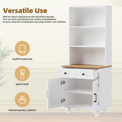 Farmhouse Pantry Cabinet with Drawer & Adjustable Shelves White