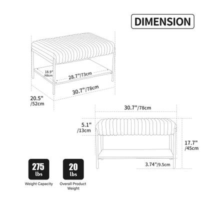 30.7 inch Faux Fur Ottoman Coffee Table with Storage Shelf