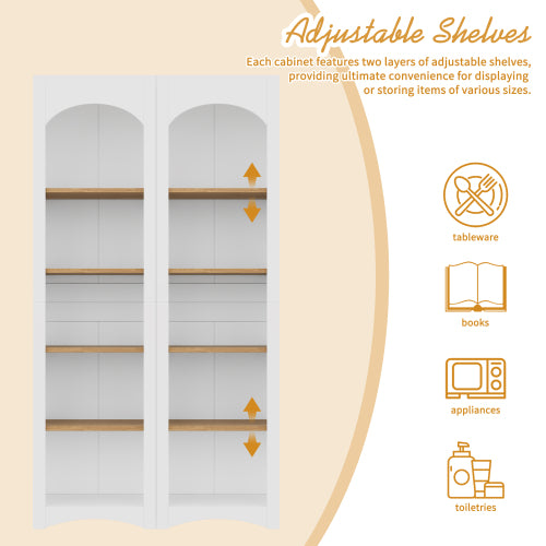 72''H White Farmhouse 5-Tier Combined Bookshelf Adjustable Shelf Home Pantry Storage Cabinet Set