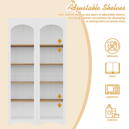 72''H White Farmhouse 5-Tier Combined Bookshelf Adjustable Shelf Home Pantry Storage Cabinet Set