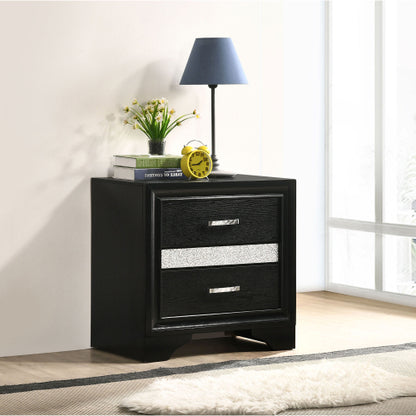 Black 2 Drawer Nightstand with Hidden Jewelry Tray, Modern Bedside Table with Crystal Handle, Storage Cabinet