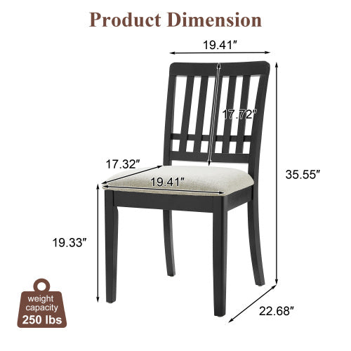 2-Piece Modern Dining Chairs Set of 2, Curved Wood Backrest with Gray Fabric Seat, Rubber Wood and LVL Frame, Black Finish