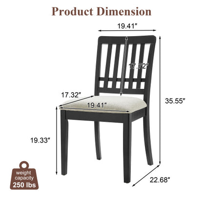 2-Piece Modern Dining Chairs Set of 2, Curved Wood Backrest with Gray Fabric Seat, Rubber Wood and LVL Frame, Black Finish