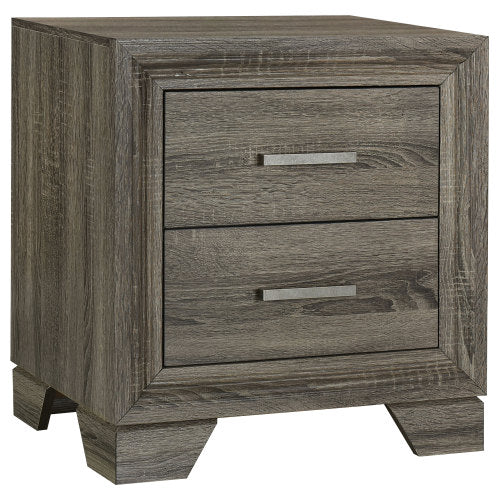 Brown Oak 2-Drawer Transitional Nightstand, Engineered Wood