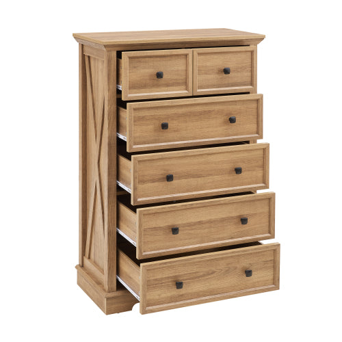 6 Drawer Dresser,6 Drawers cabinet Tall Chest of Drawers Closet Organizers Storage Clothes, cabinet of 6 drawers Living Room, OAK, 31.50''L*15.75W''*47.64''H