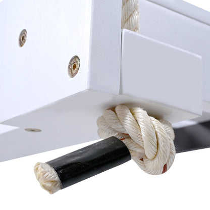 Twin Size Porch Swing Bed Seating Group, Patio Acacia Wood Swing Frame with Hemp Ropes for Garden, Backyard, White