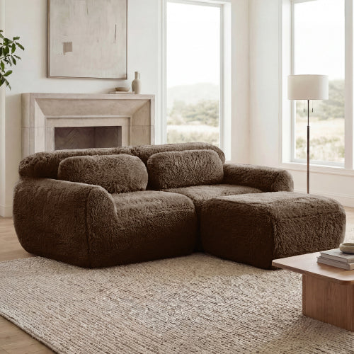 Chocolate L-Shape Plush Boneless Modular Sofa with Chaise Pillows