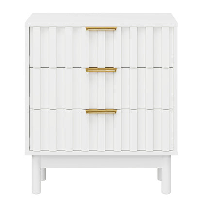 White 3-Drawer Fluted Dresser, P2 MDF, 23.6inch*14.2inch*26.8inchH