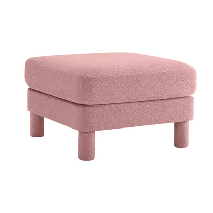 Modern Ottoman Polyester Pink Upholstered Accent Ottoman with Boucle Fabric and Wooden Frame