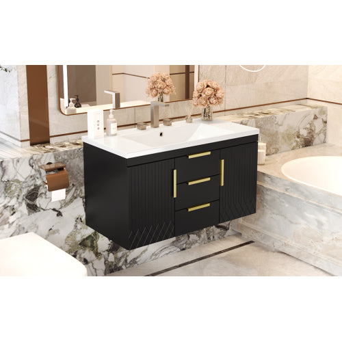 36'' Wall Mounted Bathroom Vanity with Resin Sink, Floating Bathroom Storage Cabinet with 2 Drawers, Solid Wood Bathroom Cabinet (Same as N710S236003B)