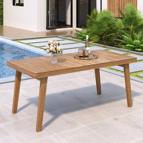 69" Acacia Wood Outdoor Dining Table with Slatted Top, 300 lbs Weight Capacity, Ideal for Patio & Garden Gatherings, Brown