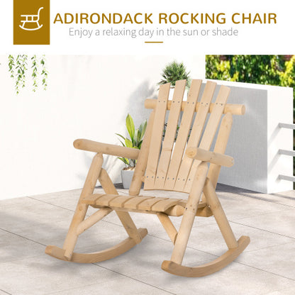 Outsunny Outdoor Wooden Rocking Chair, Single-Person Rustic Rocker with Slatted Seat
