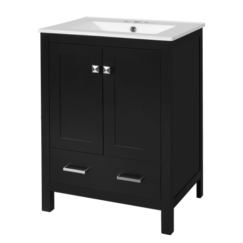24-inch bathroom vanity with integrated undermount basin and a storage cabinet featuring 2 doors and 1 drawer. Includes double-layer door shelf, soft-close design, and versatile storage solutions