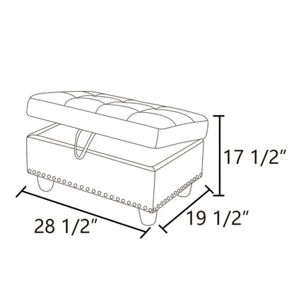 Rectangular Faux Leather Storage Ottoman Bench, Tufted Nailhead Trim Footrest with Hidden Storage Space