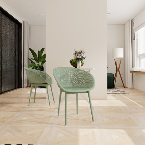 Holiday - 2-Pack Modern Lounge Chairs – Indoor/Outdoor All-Weather PP Plastic, Lightweight for Patio, Beach, Living Room (Pale Green)