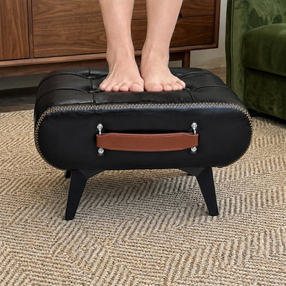 Rectangular Tufted Faux Leather Storage Ottoman with Handle & Metal Legs, Multiuse Footrest for Entryway & Small Apartment
