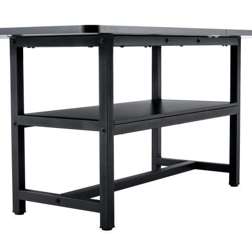 71-Inch Black Wood Grain Dining Table with Storage Shelf