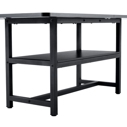 71-Inch Black Wood Grain Dining Table with Storage Shelf