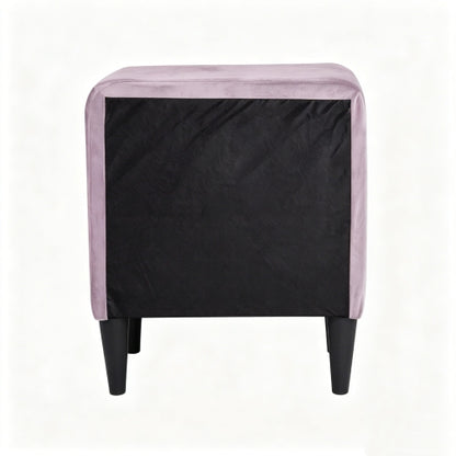 Light Pink Velvet 2-Drawer Upholstered Nightstand, 20inchW, Black Tapered Legs