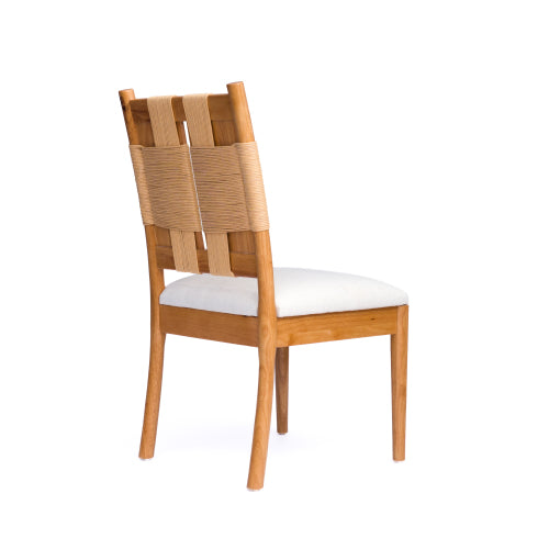 Paper Rope Back Rubberwood Dining Chairs with Linen Seats, Set of 2, Beige/Natural