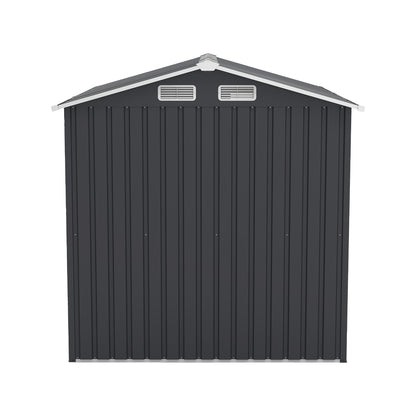 6x8FT Outdoor Steel Storage Shed with Clear Window, Lockable Doors, Compact Metal Tool Shed for Garden, Backyard, Patio, Utility, and Bike Storage,dark gray