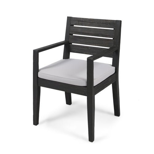 Outdoor Dining Chair Set of 2, Dark Grey With Light Grey Cushion