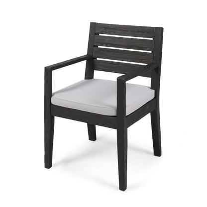 Outdoor Dining Chair Set of 2, Dark Grey With Light Grey Cushion