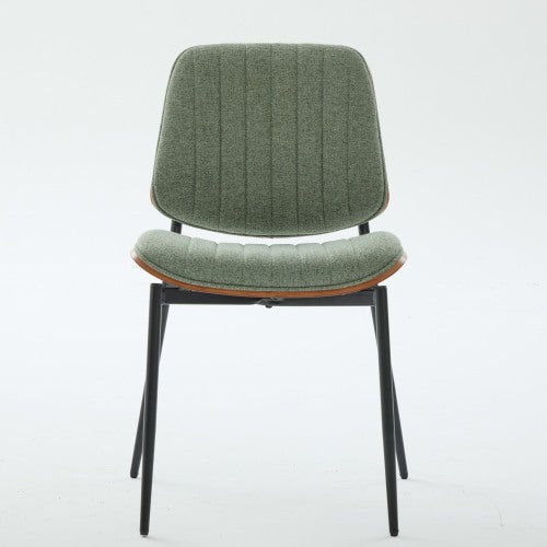 Mid-Century Modern Linen Dining Chairs Set of 2, Olive Green Upholstered Chair with Walnut Bentwood Back