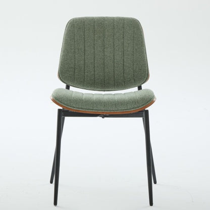 Mid-Century Modern Linen Dining Chairs Set of 2, Olive Green Upholstered Chair with Walnut Bentwood Back
