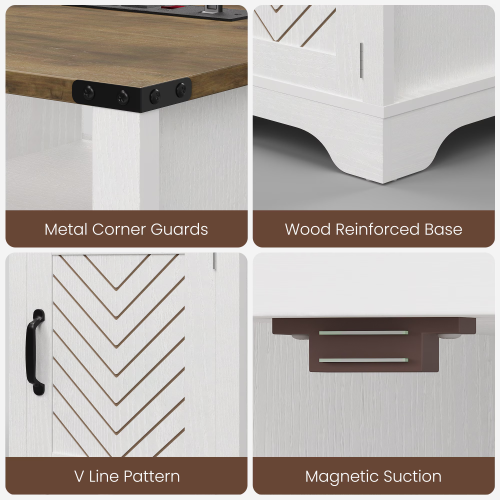 LED Nightstand with Charging Station, Farmhouse Wooden Side Table with Cabinet and Shelf