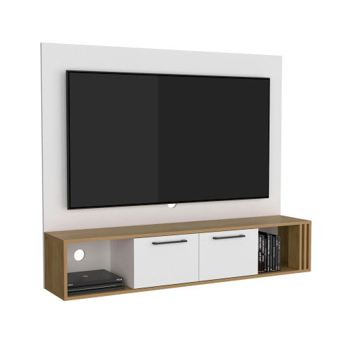 White and Natural Oak Entertainment Center with 2 Doors