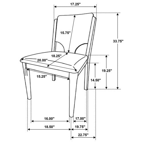 Set of 2 Walnut Finish Dining Side Chairs, Wood Frame Chairs with Wedge Cutout Back & Beige Fabric