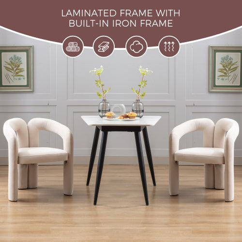 Velvet Upholstered Barrel Dining Armchairs, Set of 2, Beige