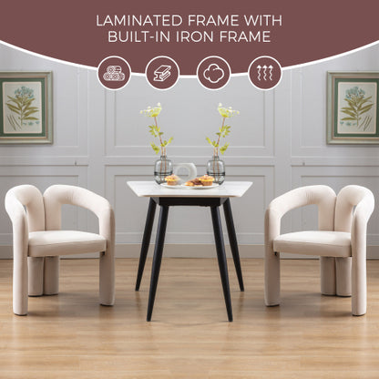 Velvet Upholstered Barrel Dining Armchairs, Set of 2, Beige