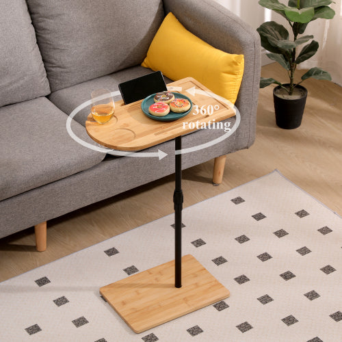 Height Adjustable C-Shaped Bamboo Side Table
