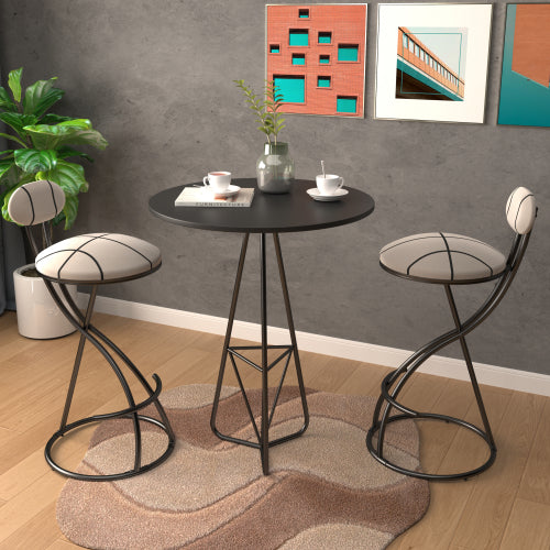 Upholstered Bar Stools Set of 2 Striped Counter Height Barstools Modern Velvet Dining Chairs for Kitchen Island, Living Room (Black & Stripe)