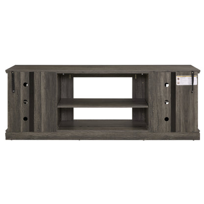 70 Inch Grey Faux Stone TV Stand 2-Door Media Console 6 Cable Holes Adjustable Shelves for TVs Up To 75 Inch
