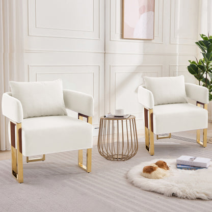 White Velvet Accent Side Chairs 2Pack,Gold Electroplated Metal Legs