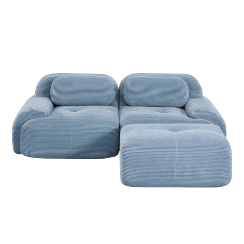 82 inch  Blue Modular L-Shaped Corduroy Sofa, Curved Armrest, No Assembly