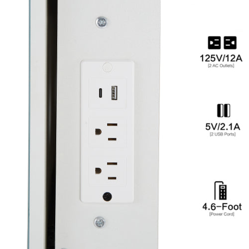 29.2" Small Size Left Bedside Cabinet Vanity Table + Cushioned Stool, 2 AC+2 USB Power Station, Hair dryer bracket, Extra Large Touch Control Sliding LED Mirror, Tri-color Switching, Brightness Adjust