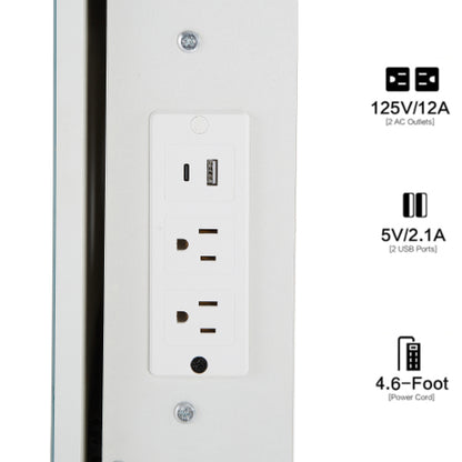 29.2" Small Size Left Bedside Cabinet Vanity Table + Cushioned Stool, 2 AC+2 USB Power Station, Hair dryer bracket, Extra Large Touch Control Sliding LED Mirror, Tri-color Switching, Brightness Adjust