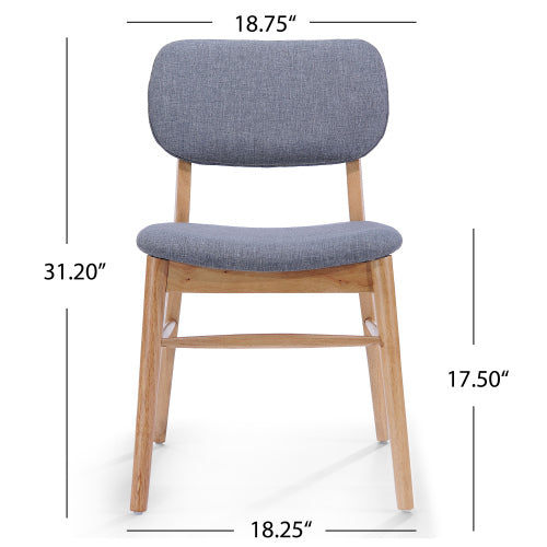Set of 2 Natural & Gray Mid-Century Rubberwood Dining Chairs, Splayed Legs 300lbs Weight Capacity