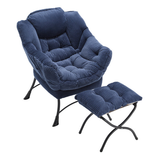 Lazy Chair with Ottoman, Modern Lounge Accent Chair with Armrests and a Side Pocket