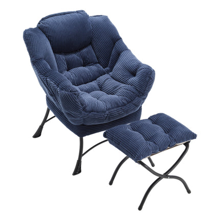 Lazy Chair with Ottoman, Modern Lounge Accent Chair with Armrests and a Side Pocket