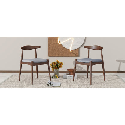 Set of 2 Rubberwood Dining Chairs with Ergonomic Backrest & Comfort Cushions, Walnut+Light Gray