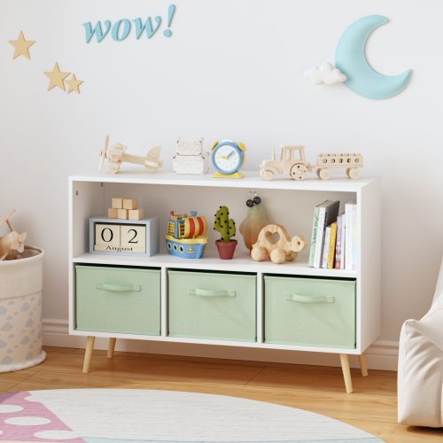 Kids Bookcase with Fabric Drawers and Toy Storage Organizer