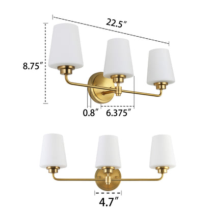22.5 in. W 3-Light White Plus Gold Bathroom Vanity Light with Shade