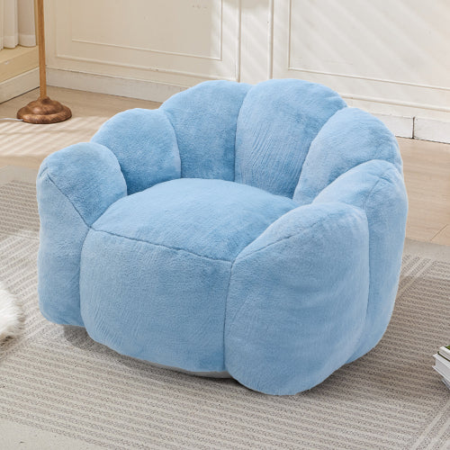 Blue Lotus-Shape Compression Bean Bag Sofa with Pull Ring, No Assembly